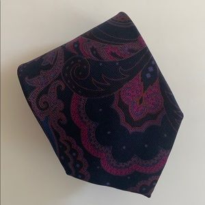 Etro Paisley 100% Silk Tie Navy Purple Pink